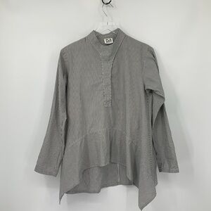 Planet Tunic high low top blouse shirt gray white pinstripe cotton USA 1 Small